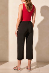 Flowy High Rise Twill Capri Pants Black