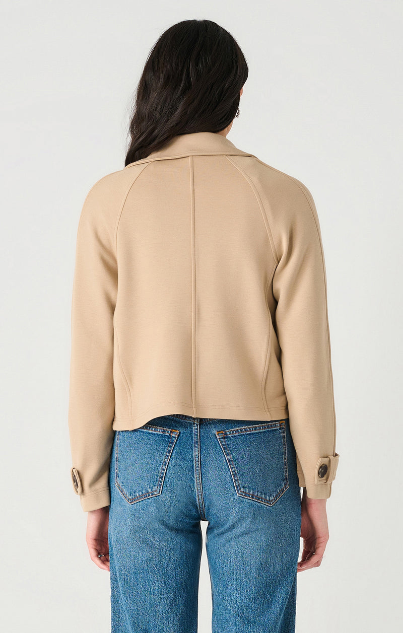 Double Breasted Short Knit Trench Jacket Tan