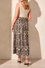 Pleated Embroidered Pull On Skirt Black