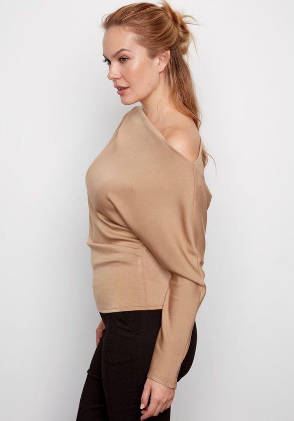 Demi Butter Drape Scuba Top Latte