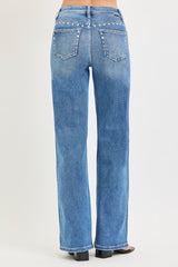 High Rise Wide Leg Studded Jeans Medium