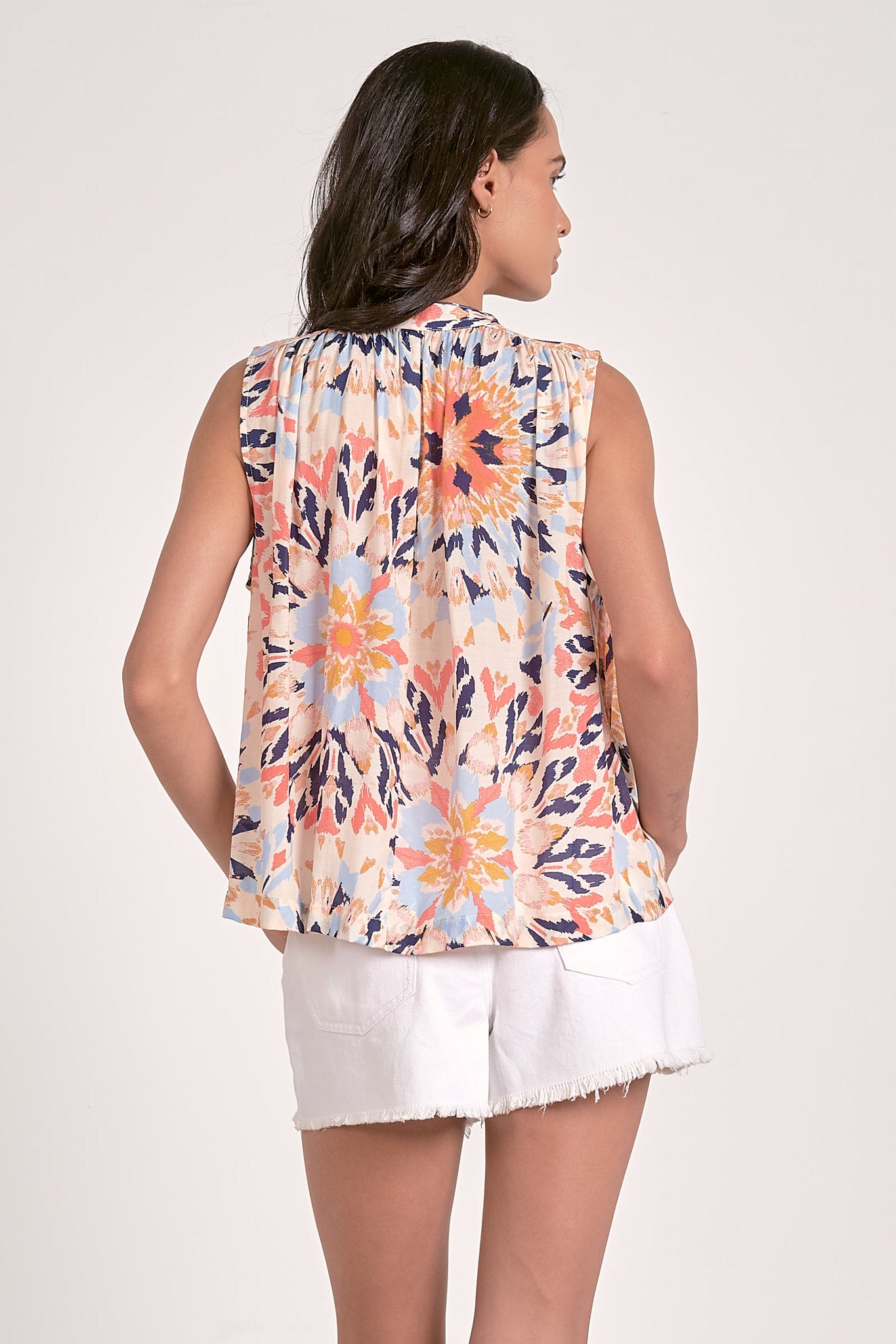 Flowy Tie Neck Printed Tank Multi Kaleidoscope