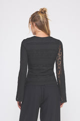 Mixed Lace Subtle Bell Sleeve Black