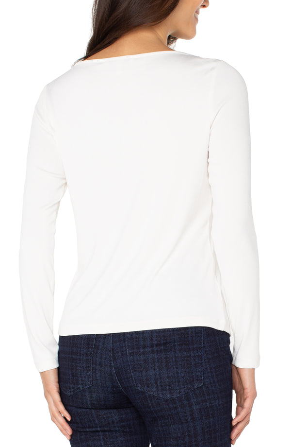 Stripe Texture Boat Neck Long Sleeve Knit Top Washed Cream