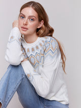 Raglan Sleeve Ski Fairisle Sweater Cream