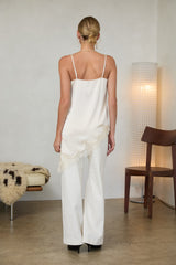 Asymmetric Hem Crinkle Satin Cami Tunic Ivory