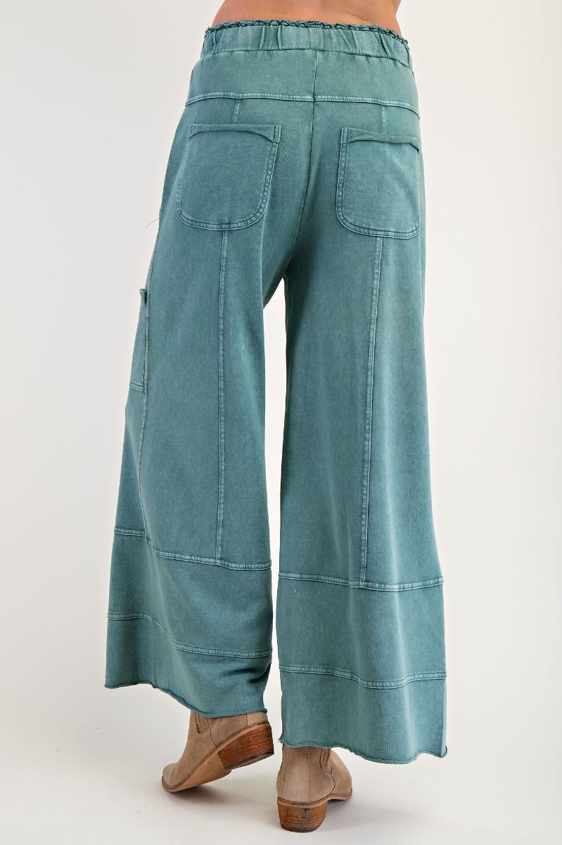 Mineral Washed Terry Knit Pants Teal Green