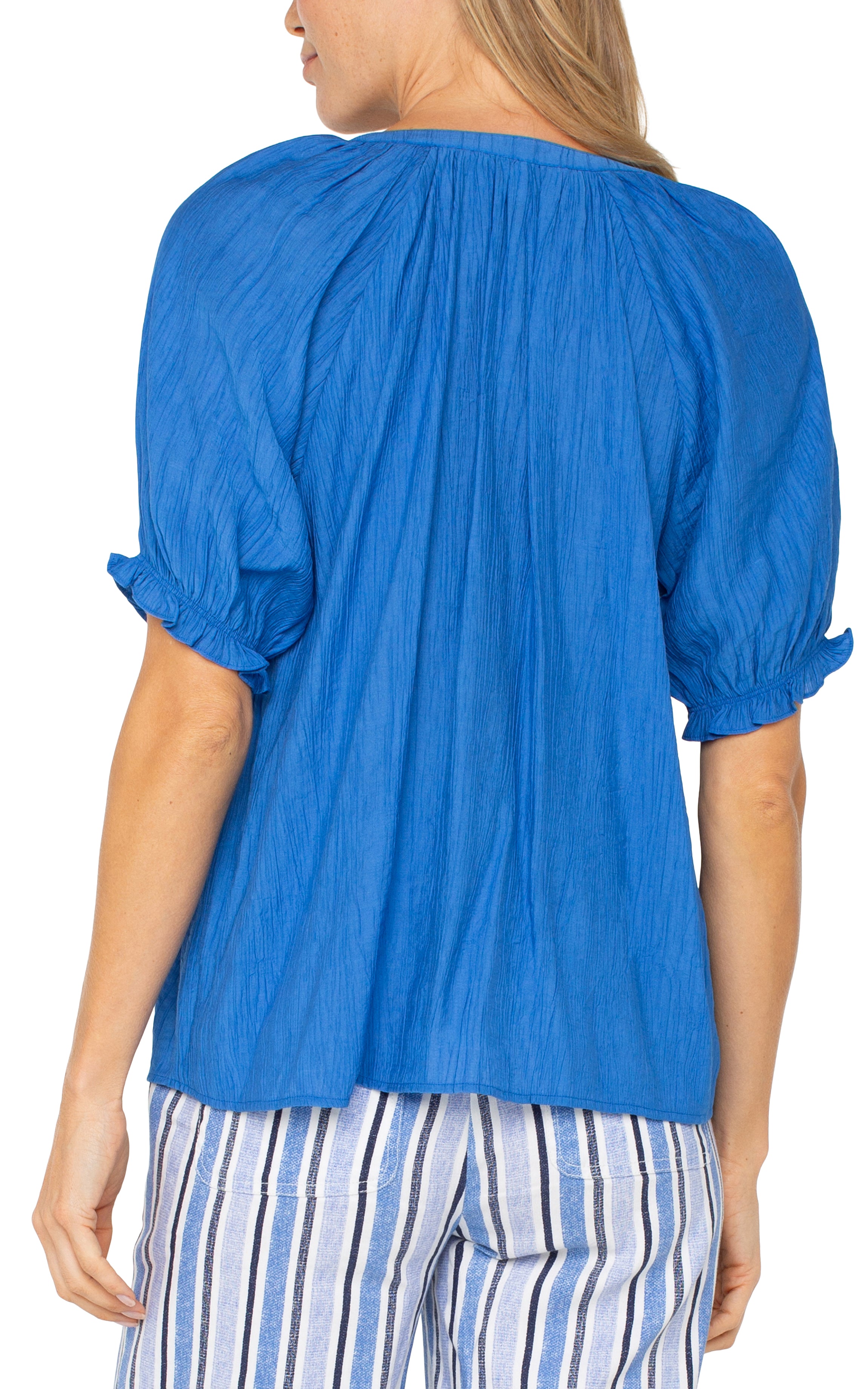 Short Sleeve Half Placket Woven Blouse Cobalt