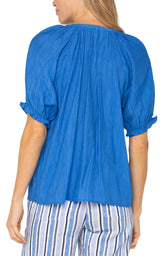 Short Sleeve Half Placket Woven Blouse Cobalt