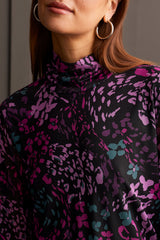 Printed Turtleneck Lined Top Bright Violet