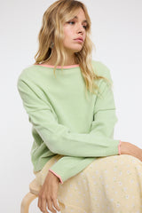Contrast Trim Boat Neck Sweater Matcha+Melon