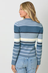 Colorblock Ribbed Stripe Sweater Top Blue + Grey