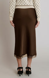 Lace Trim Midi Skirt Chocolate