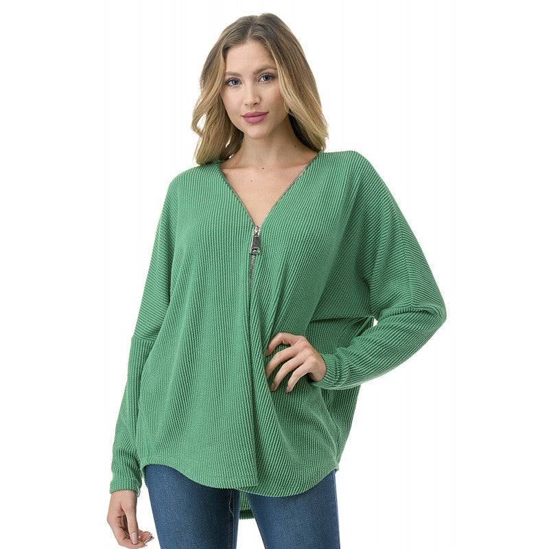 Dolman Zipper Top Green Mini Rib