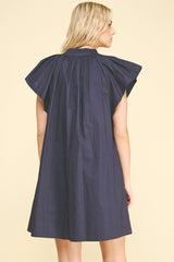 Ruffled Shoulder Detail Vneck Mini Dress Ink