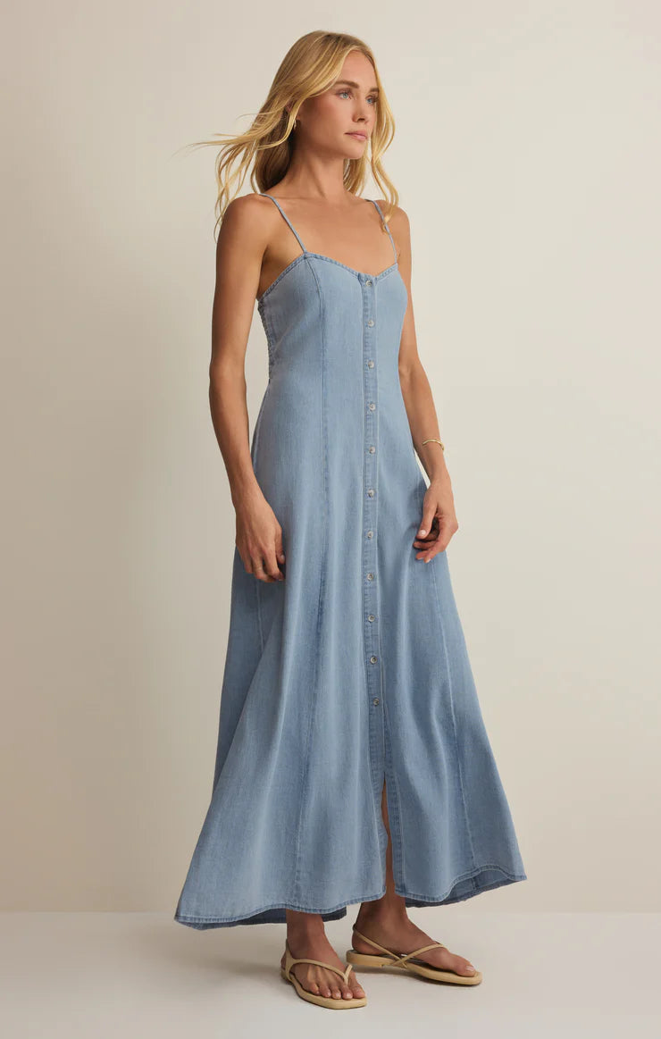 Angel Eyes Chambray Midi Dress Lake Blue