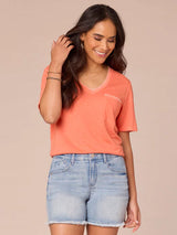 Blanket Stitch Detail Pocket Tee Nectarine