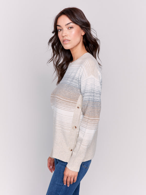 Side Button Ombre Sweater Stripes