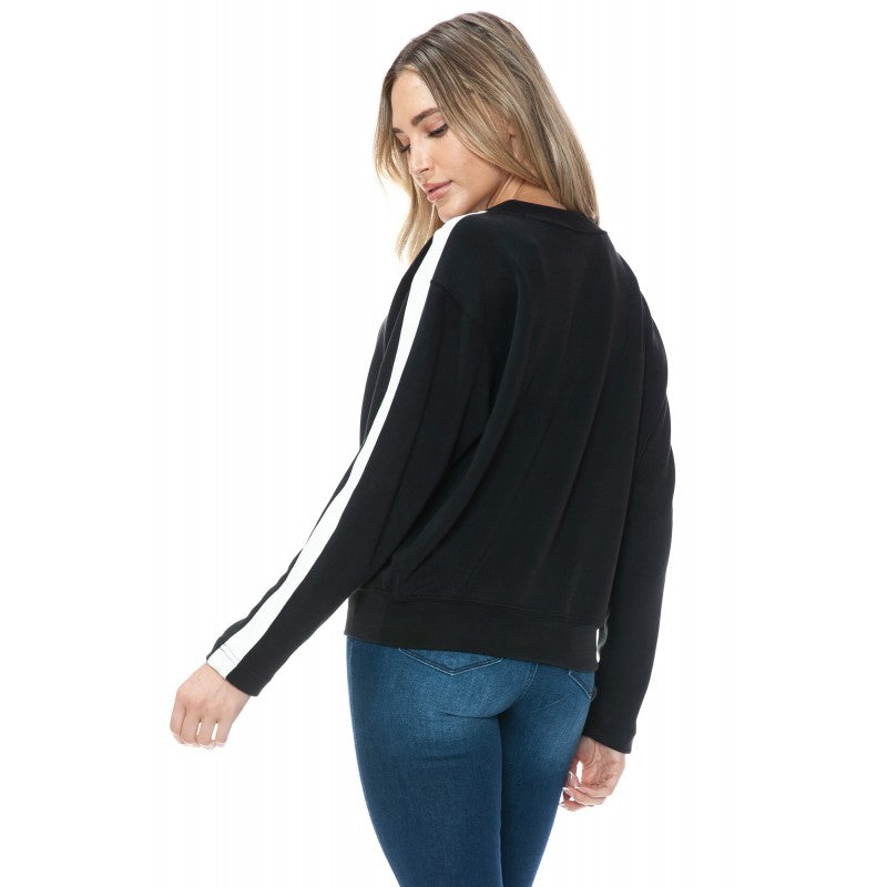 Sleeve Tape Detail Scuba Pullover Black + Ivory