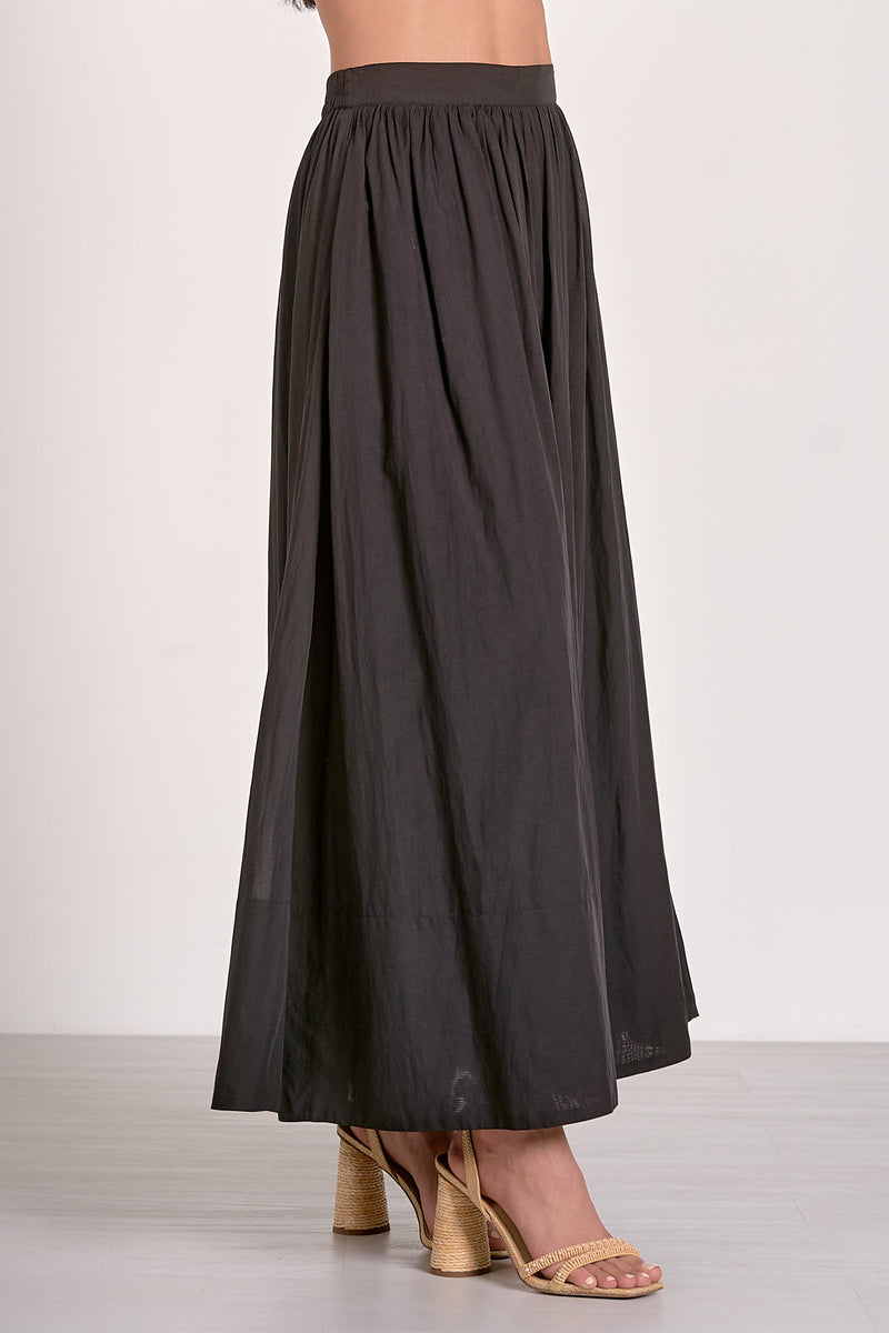 Elastic Back Midi A-Line Skirt Black