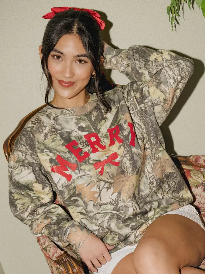 Merry Bow Christmas Camo Sweatshirt Camo