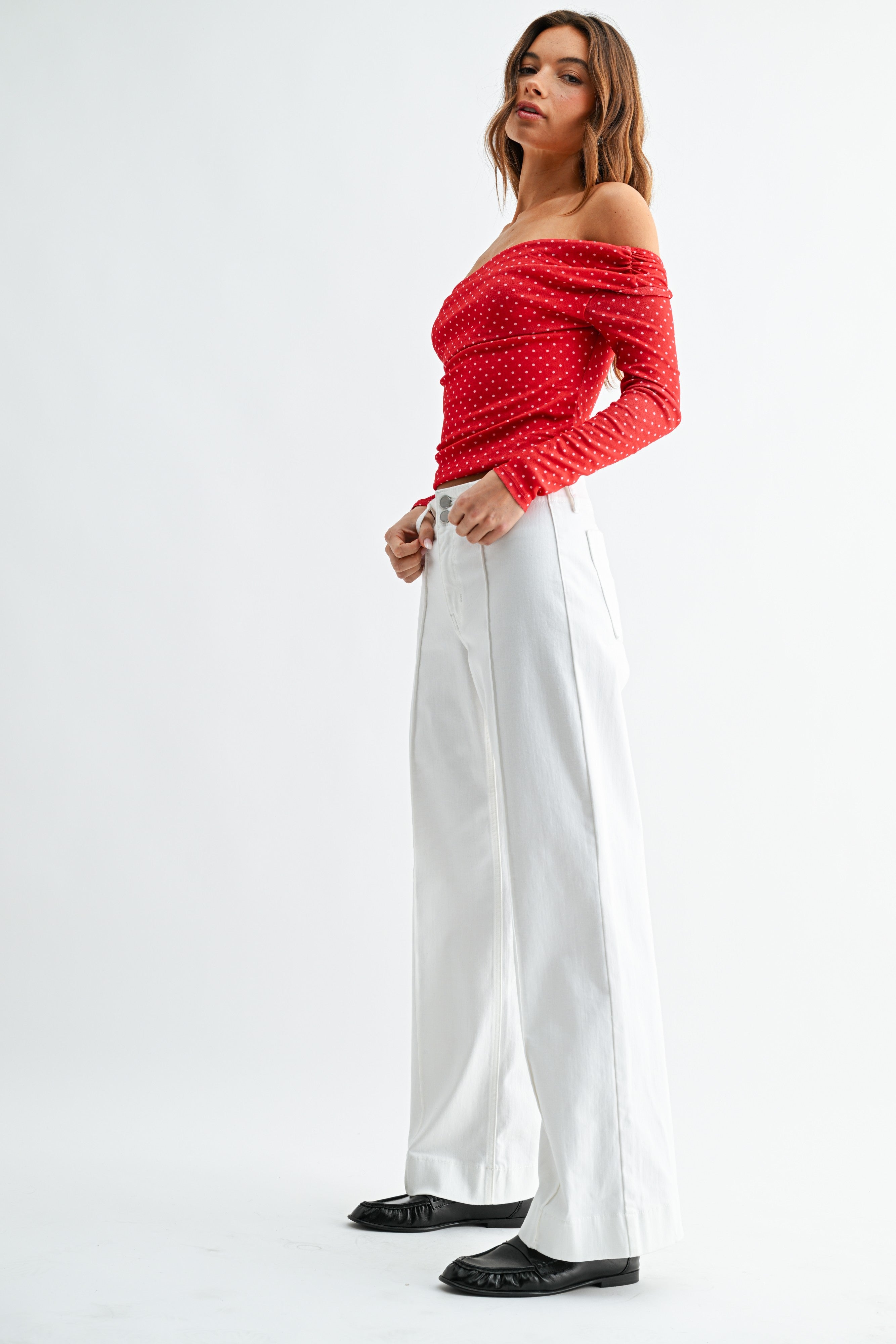 Pintuck Trouser Wide Leg Jeans White