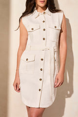 Cargo Sleeveless Belted Dress Coco Milk