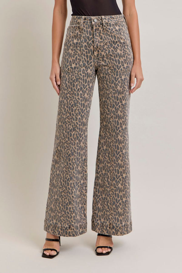 Wide Comfort Flare Seamed Jeans Cheetah