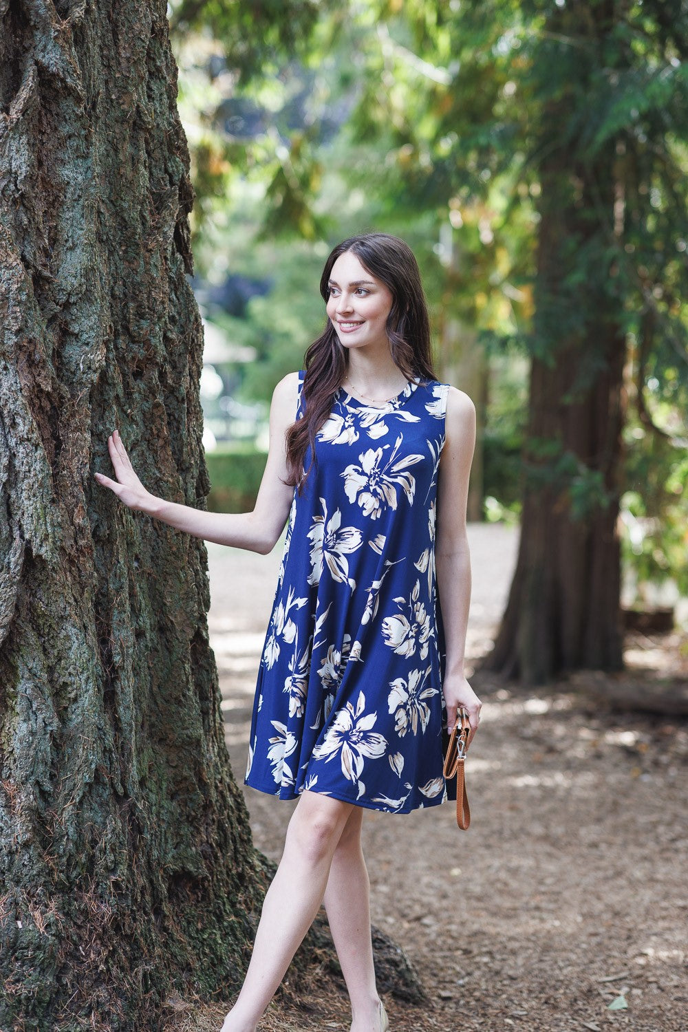 Floral Stretch Aline Floral Sleeveless Dress Navy