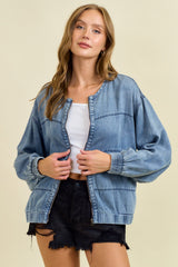 Denim Bomber Zipper Jacket Denim