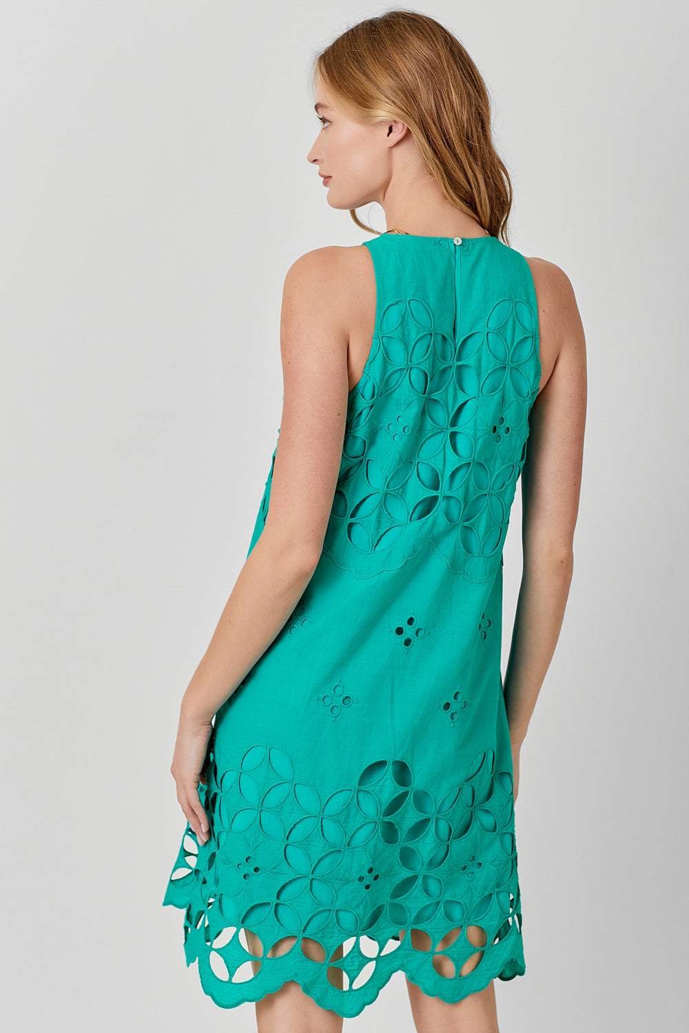 Sleeveless Eyelet Lace Dress Emerald