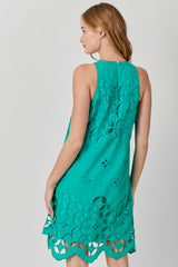Sleeveless Eyelet Lace Dress Emerald