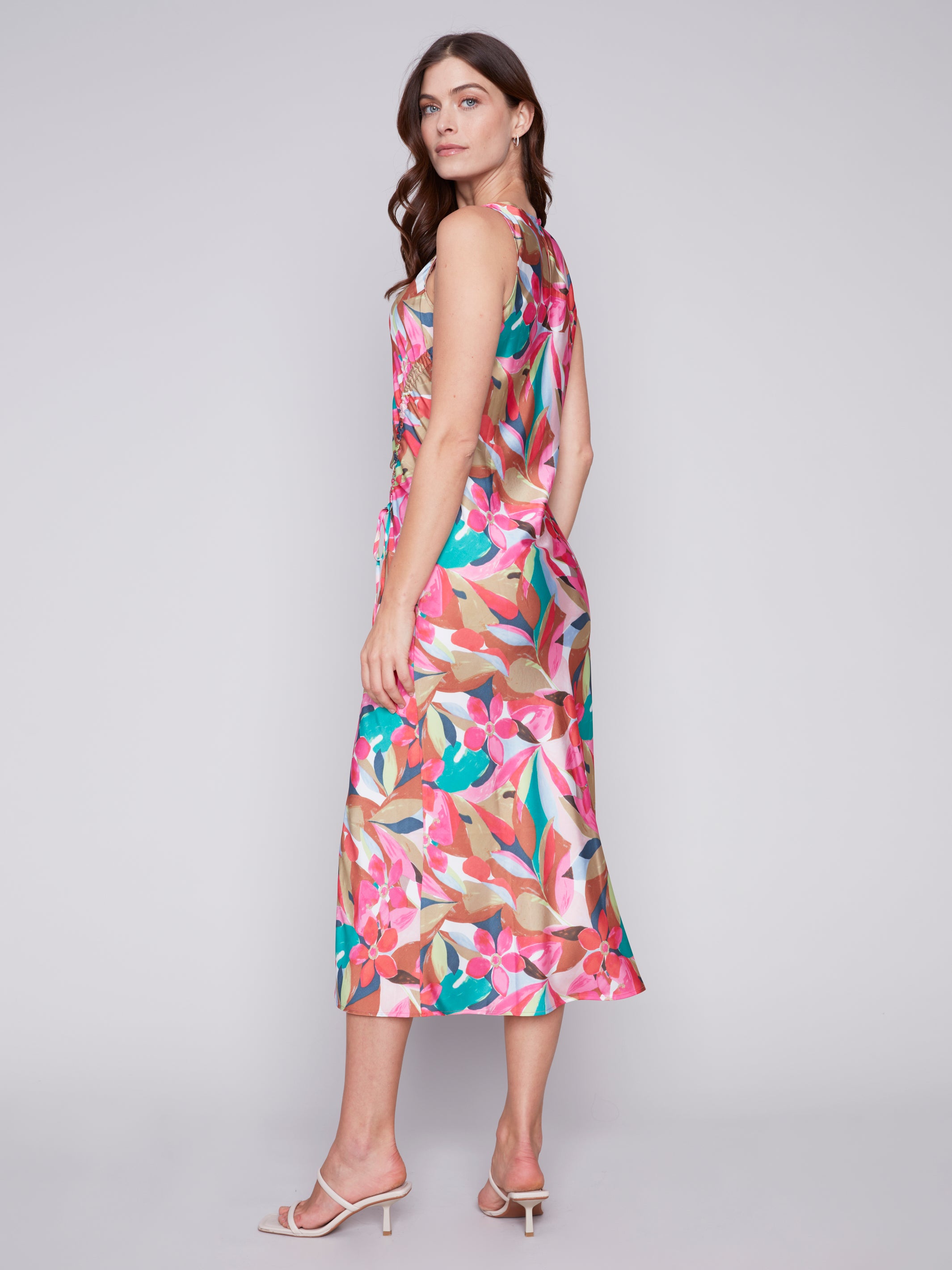 Satin Sleeveless Printed Long Dress Flora