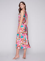 Satin Sleeveless Printed Long Dress Flora