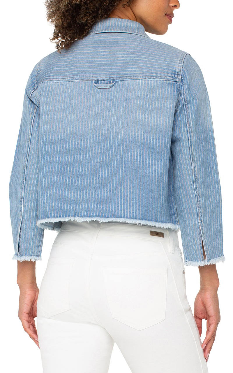 Fray Hem Cropped Jacket Sunset Stripe