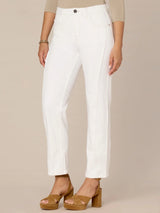 High Rise Spliced Ankle Front Seam Straight Leg Pants Optic White