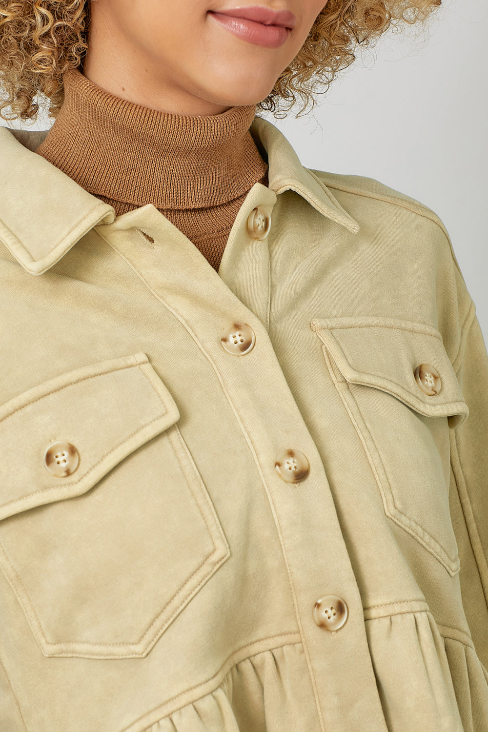 Fleece Terry Peplum Washed Jacket Oatmeal