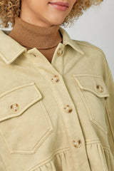 Fleece Terry Peplum Washed Jacket Oatmeal