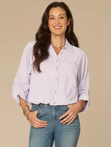 Bubble Hem Stripe Button Down Shirt Frosted Iris