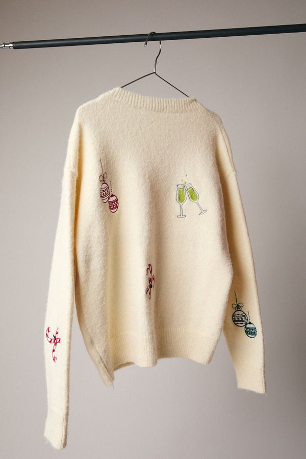 X-Mas Embroidered Cardi Cream