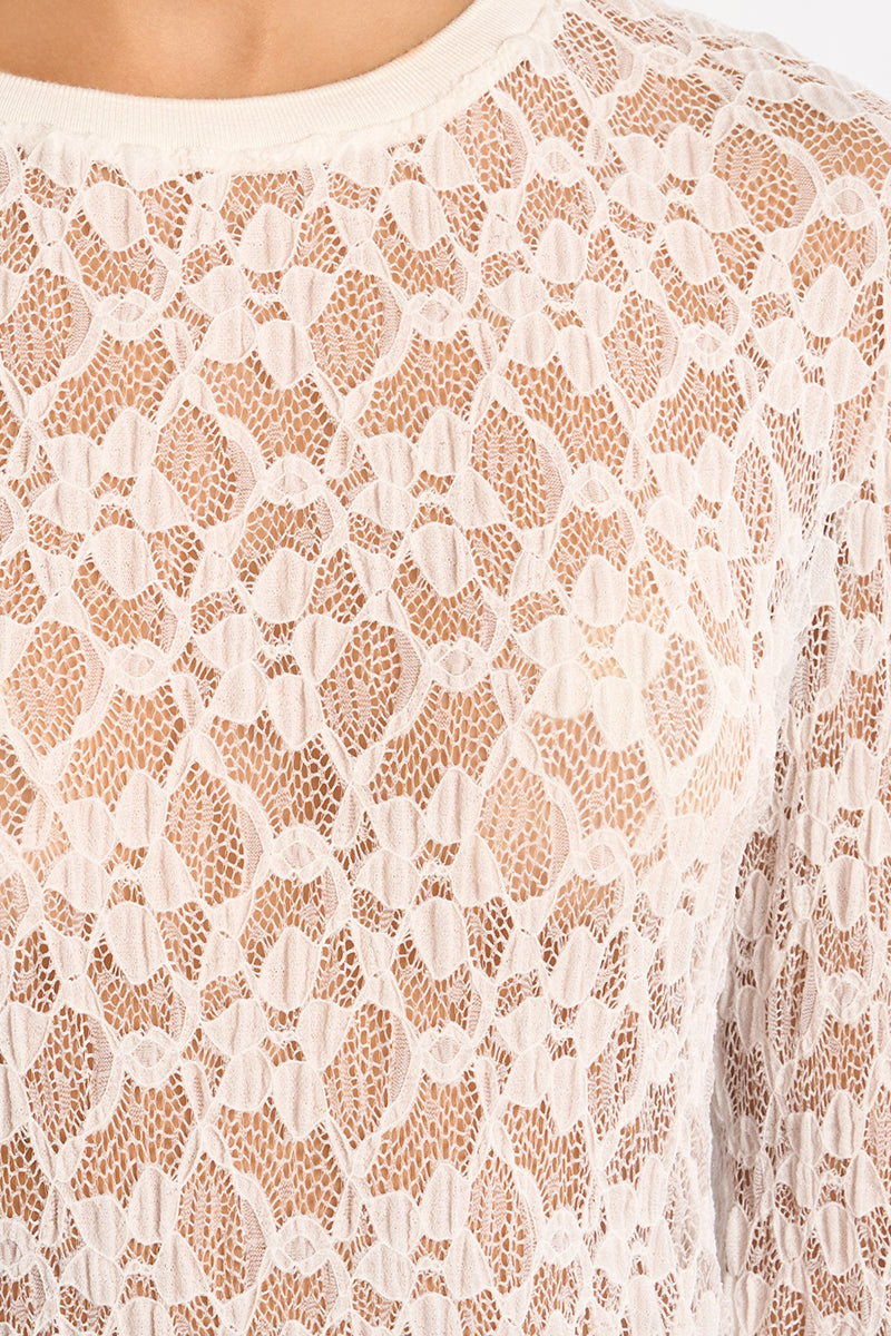 Floral Lace Long Sleeve Layering Top White