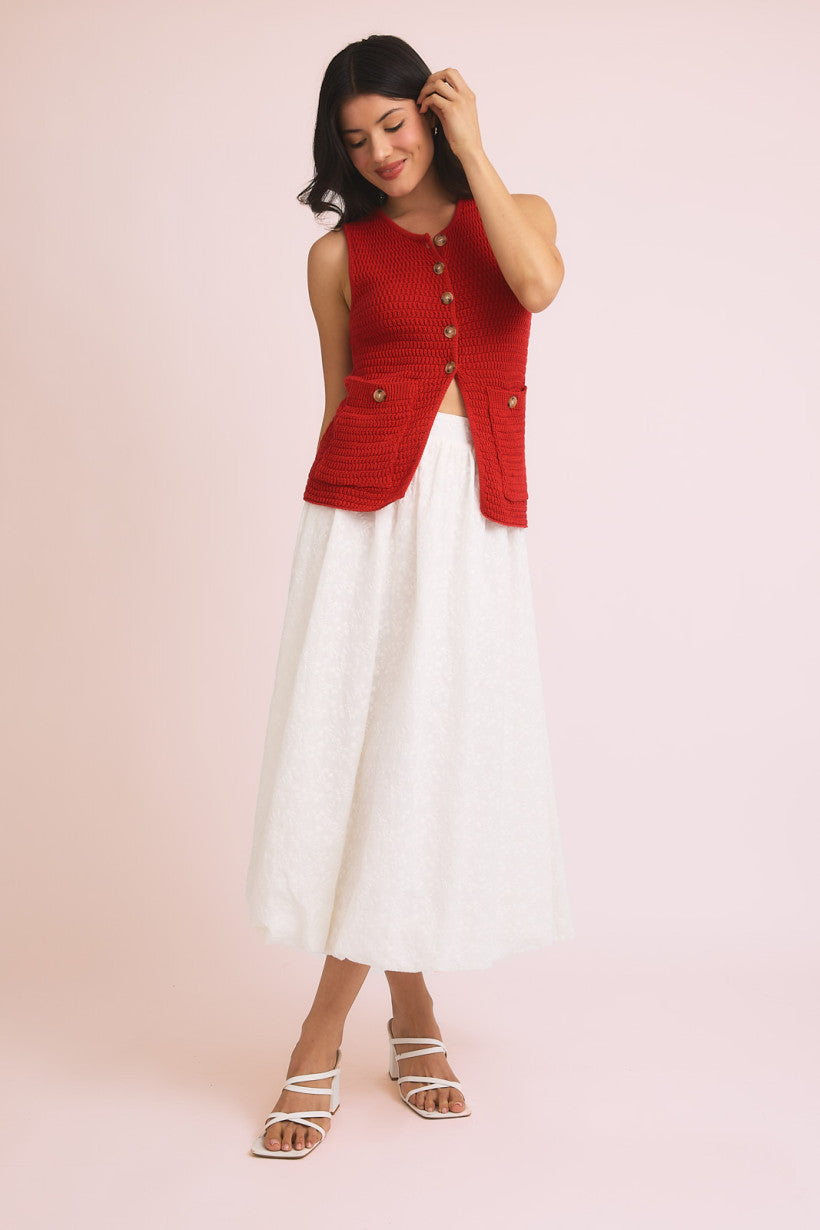Eyelet Bubble Maxi Skirt White