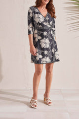 3/4 Sleeve Reversable Wrap Dress French Oak