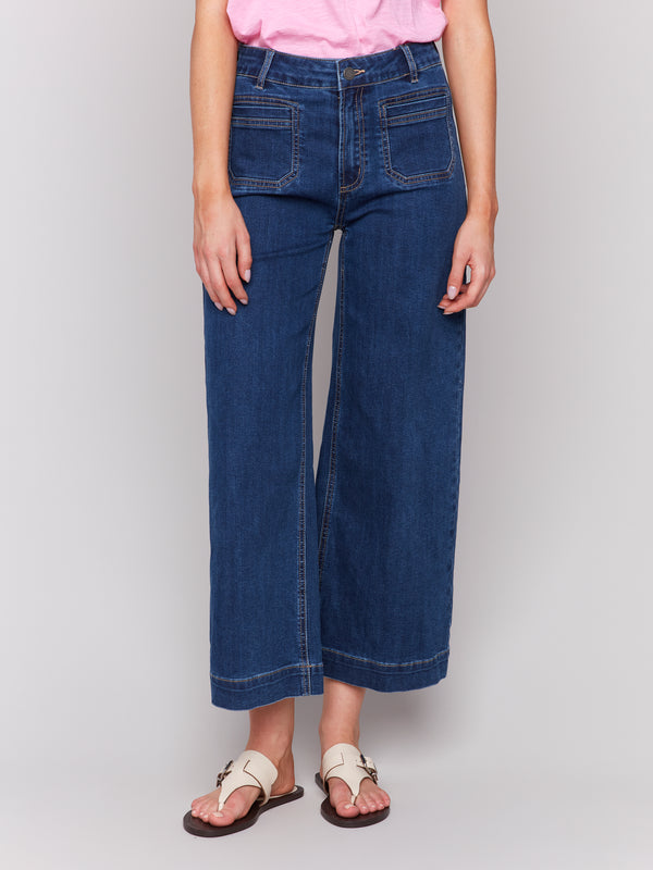 Patch Pocket Wide Leg Jeans Indigo