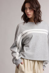 Double Stripe Panel Sweatshirt Heather Grey + White
