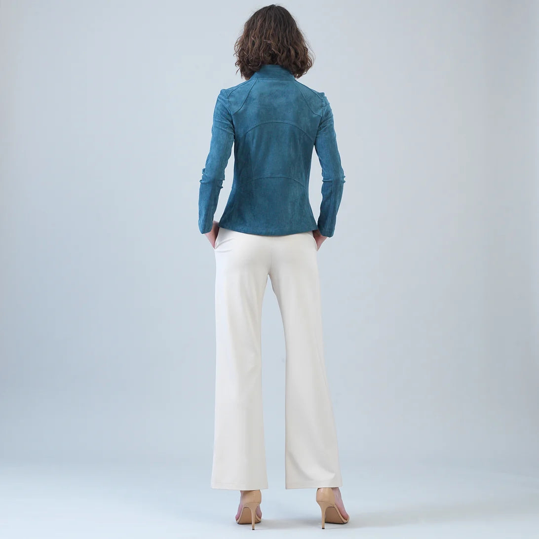 Soft Suede Signature Moto Jacket Blue Moss