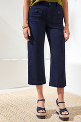 Sophia Hugging Crop Palazzo Denim Pants Nautical