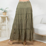 7 Tiered Crinkle Lace Patchwork Skirt Gravel