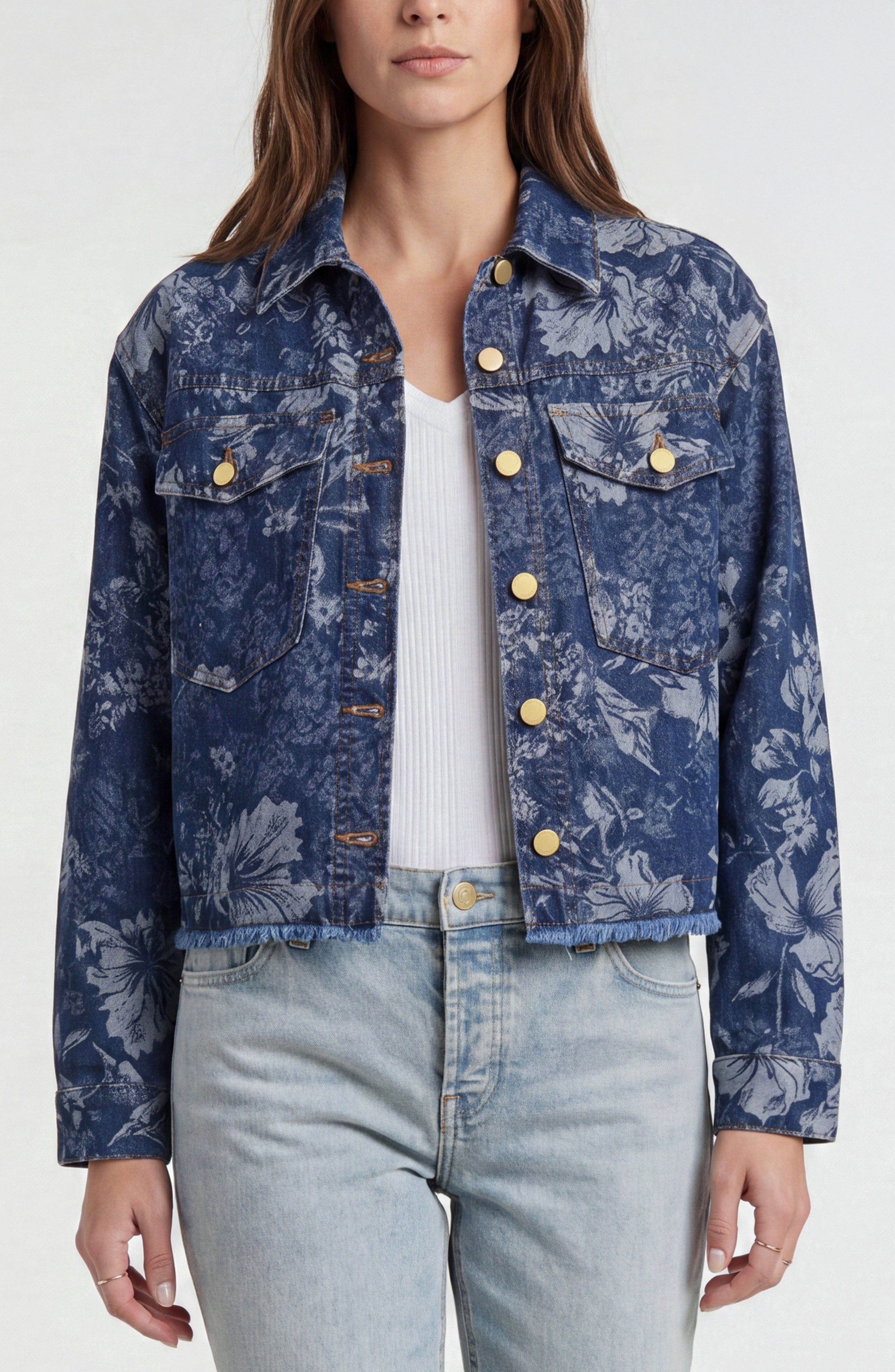 Floral Jacquard Denim Jacket Lapis Grove