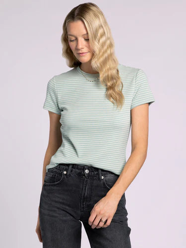 Annie Ribbed Tee Teal Cream
